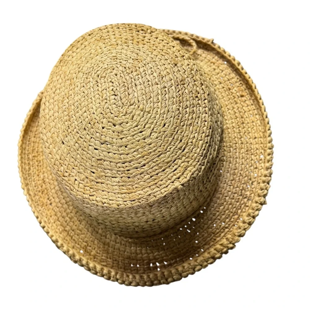 Scala Studio Tan Woven Straw Sun Hat with Side Bow Detail One Size Women‎